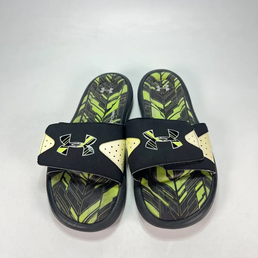 Under Armour Ignite Banshee II Bright Yellow Black Slides 1266339-002 Mens Sz 11